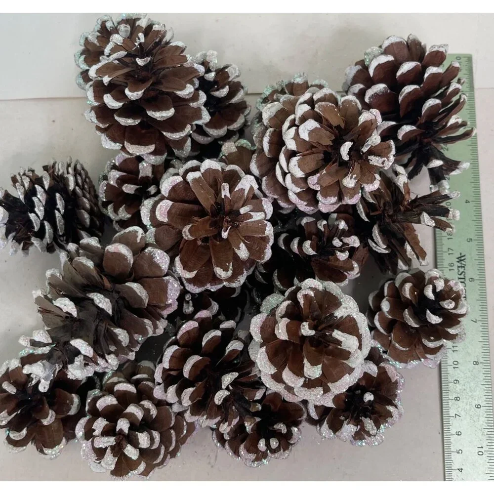 23 Real Pinecones White Glitter Painted Tips for Crafts or Decorating Avg 3